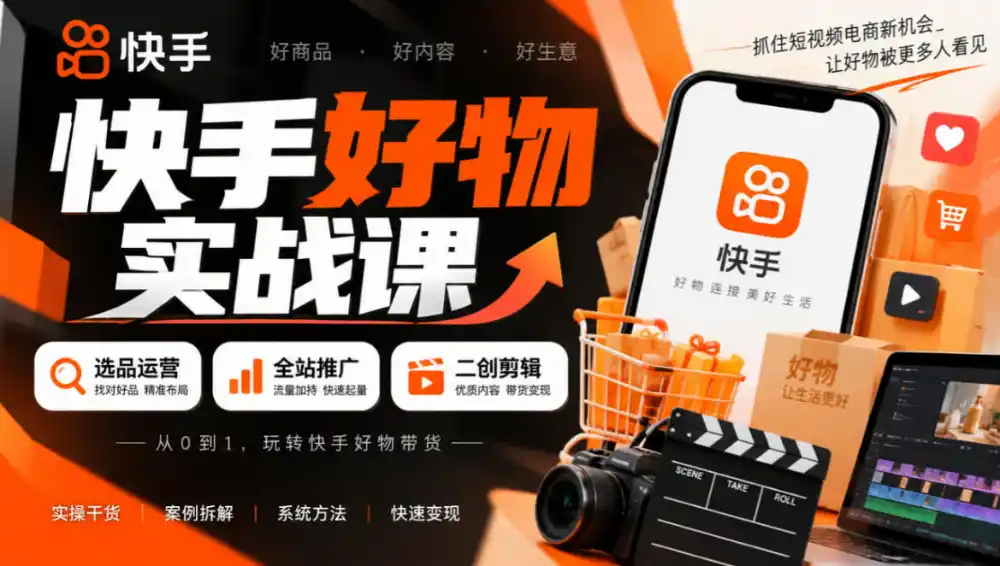 快手好物实战课｜选品运营+全站推广+二创剪辑带货变现-阿牛笔记
