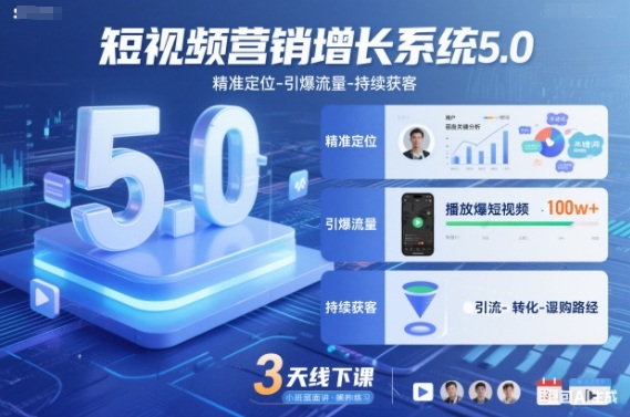短视频营销增长系统5.0,精准定位-引爆流量-持续获客,3天线下课(音频+图片)-阿牛笔记