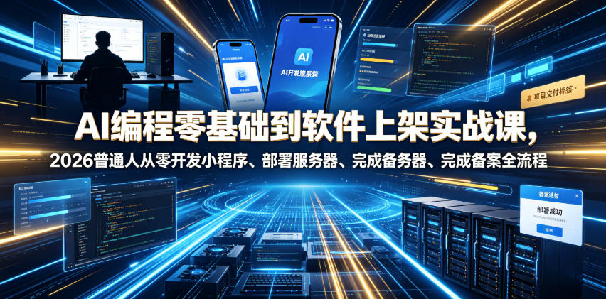 AI编程零基础到软件上架实战课，2026普通人从零开发小程序、部署服务器、完成备案全流程项目落地教程-阿牛笔记