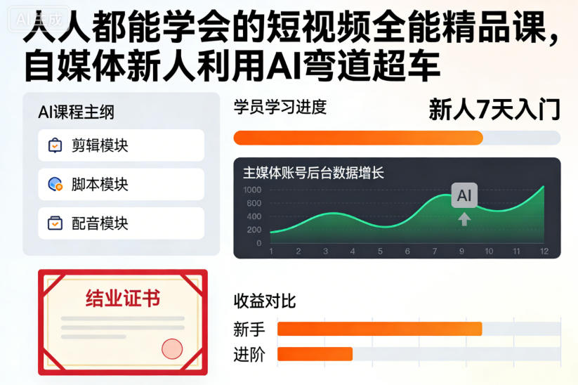 人人都能学会的短视频全能精品课，自媒体新人利用AI弯道超车-阿牛笔记