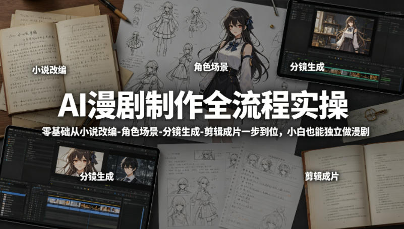 AI漫剧制作全流程实操，零基础从小说改编-角色场景-分镜生成-剪辑成片一步到位，小白也能独立做漫剧-阿牛笔记
