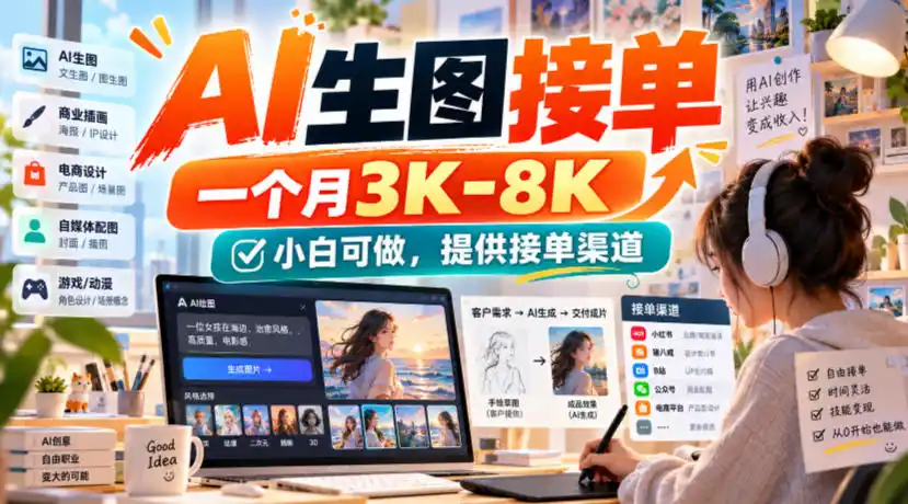 AI生图接单,一个月3K-8K,小白可做,提供接单渠道 AI生图接单,一个月3K-8K,小白可做,提供接单渠道