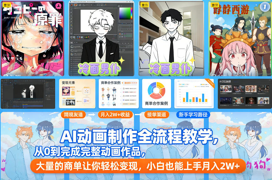 AI动画制作全流程教学，从0到完成完整动画作品，大量的商单让你轻松变现，小白也能上手月入2W+-阿牛笔记