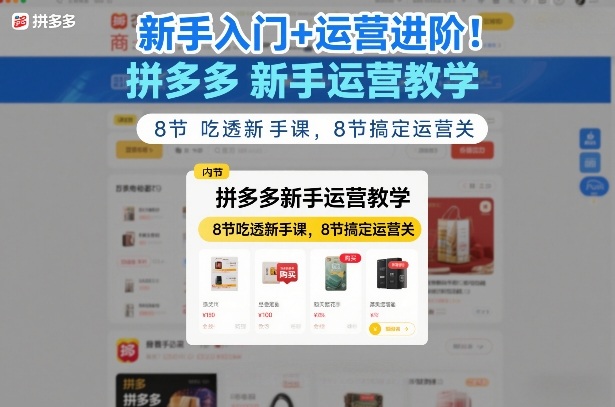 新手入门+运营进阶！拼多多新手运营教学，8节吃透新手课，8节搞定运营关-阿牛笔记