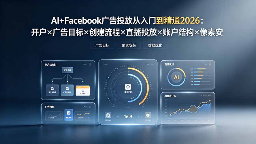 AI+Facebook广告投放从入门到精通2026:开户×广告目标×创建流程×直播投放×账户结构×像素安装×AI赋能-阿牛笔记