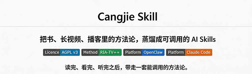 图片[1]-全网走红！GitHub上6.7K Star的开源项目，把任何书、长视频、播客蒸馏成AI工具，值得收藏 cangjie-skill-阿牛笔记