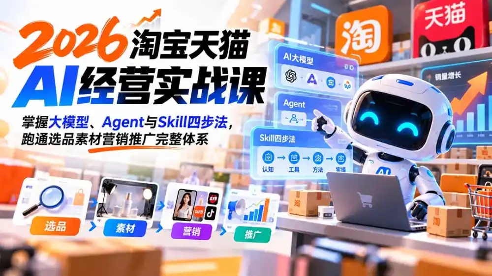 【无水印】2026淘宝天猫AI经营实战课：掌握大模型、Agent与Skill四步法，跑通选品素材营销推广完整体系-阿牛笔记