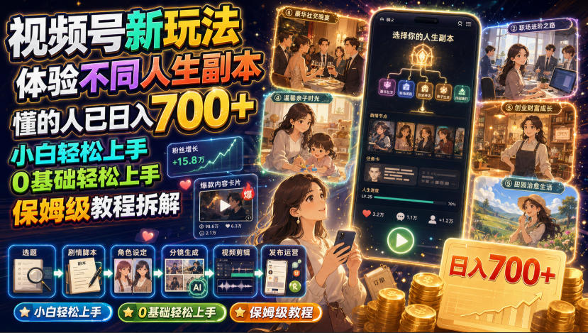 视频号新玩法体验不同人生副本,懂的人已日入700+,小白轻松上手,0基础轻松上手,保姆级教程拆解-阿牛笔记