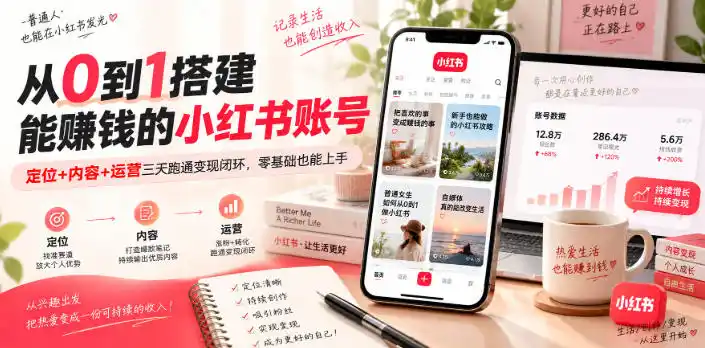 从0到1搭建能賺钱的小红书账号,定位+内容+运营三天跑通变现闭环-阿牛笔记