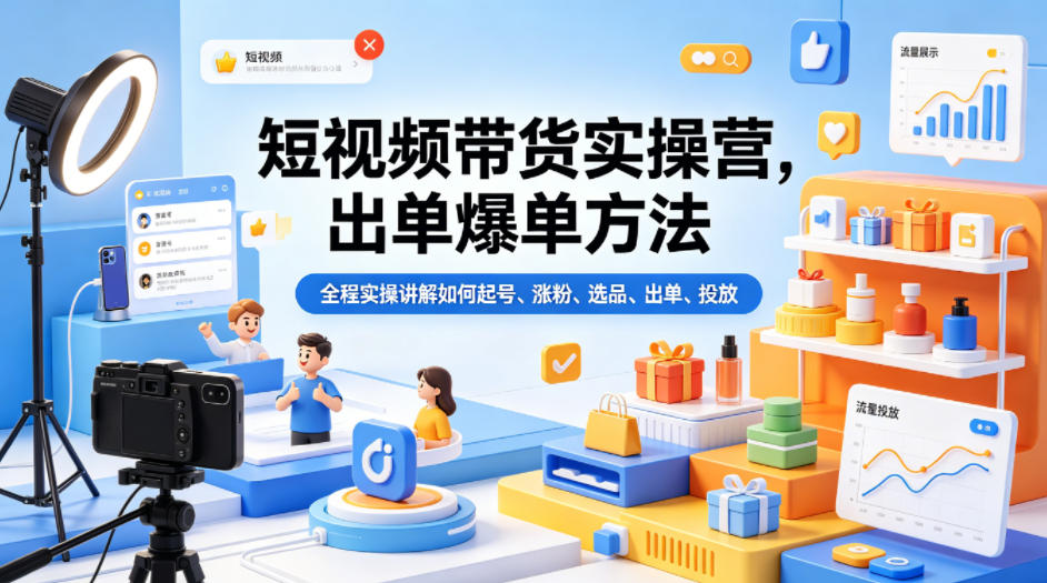 短视频带货实操营，出单爆单方法，全程实操讲解如何起号、涨粉、选品、出单、投放-阿牛笔记