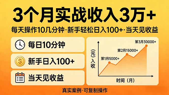 3个月实战收入3万+，每天操作10几分钟，新手轻松日入100+，当天见收益-阿牛笔记