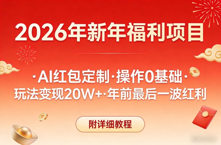 新年福利项目，AI红包定制，操作0基础，玩法变现20W+年前最后一波红利，附详细教程-阿牛笔记