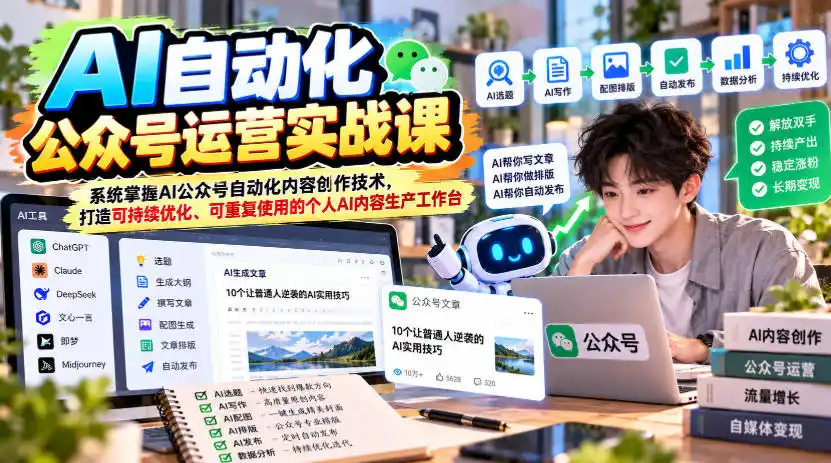 AI自动化公众号运营实战课，系统掌握AI公众号自动化内容创作技术，打造可持续优化、可重复使用的个人AI内容生产工作台-阿牛笔记