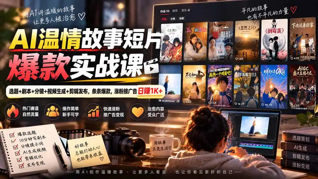AI温情故事短片爆款实战课-更新｜选题+剧本+分镜+视频生成+剪辑发布，条条爆款，涨粉接广告日赚1K+-阿牛笔记
