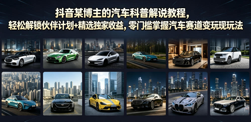 抖音某博主的汽车科普解说教程，轻松解锁伙伴计划+精选独家收益，零门槛掌握汽车赛道变现玩法-阿牛笔记