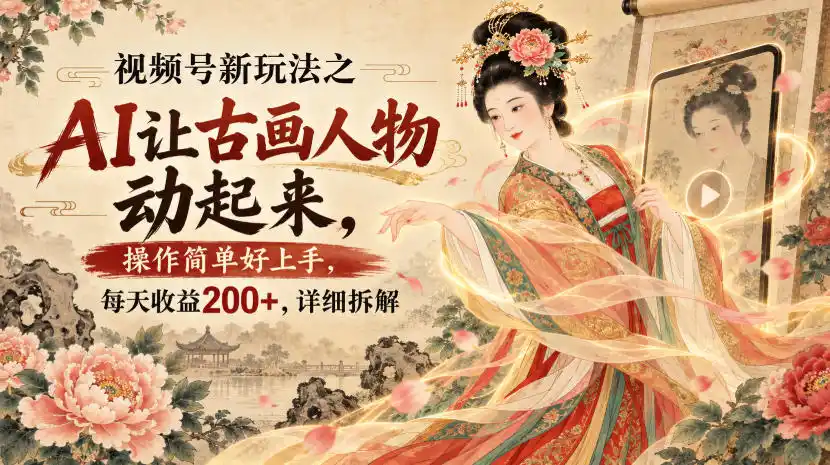 视频号新玩法之AI让古画人物动起来，操作简单好上手，每天收益200+，详细拆解-阿牛笔记