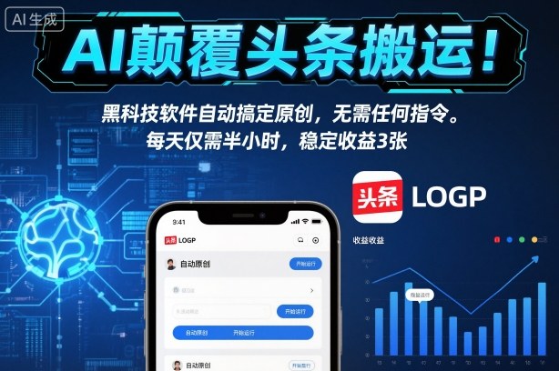 AI颠覆头条搬运!黑科技软件自动搞定原创,无需任何指令。每天仅需半小时,稳定收益3张【揭秘】-阿牛笔记