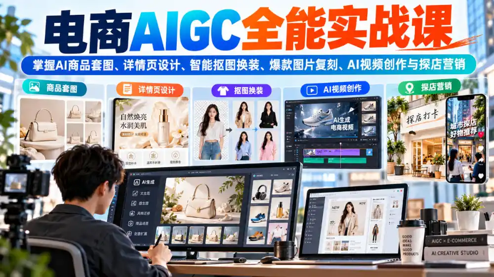 电商AIGC全能实战课：掌握AI商品套图、详情页设计、智能抠图换装、爆款图片复刻、AI视频创作与探店营销-阿牛笔记