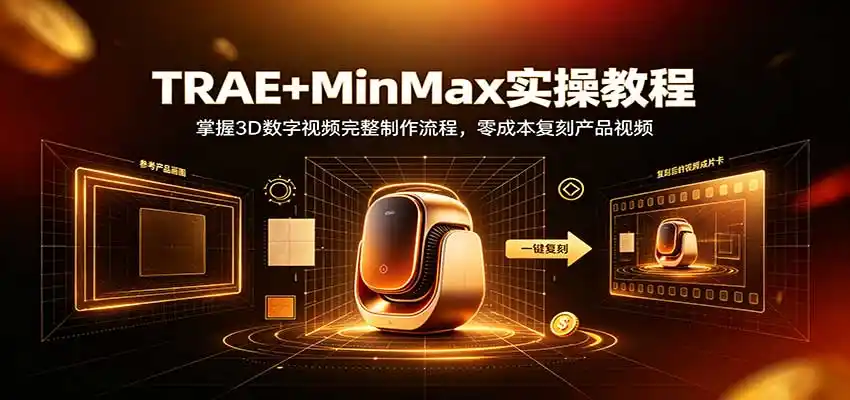 TRAE+MinMax实操教程：3D数字视频完整制作流程，零成本复刻产品视频-阿牛笔记