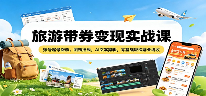旅游带券变现实战课：账号起号涨粉，团购挂载，AI文案剪辑，零基础轻松副业增收-阿牛笔记