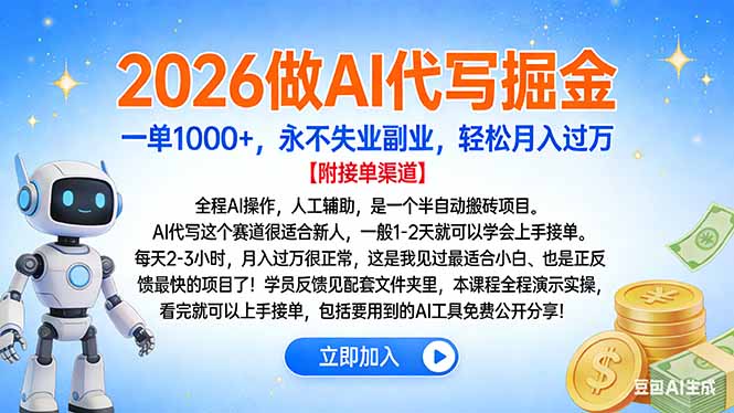 2026做AI代写掘金，一单1000+，永不失业副业，轻松月入过万-阿牛笔记