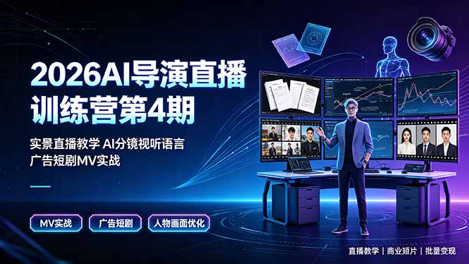2026AI导演直播训练营第4期,实景直播教学AI分镜视听语言,广告短剧MV实战,解决人物画面崩坏痛点-阿牛笔记