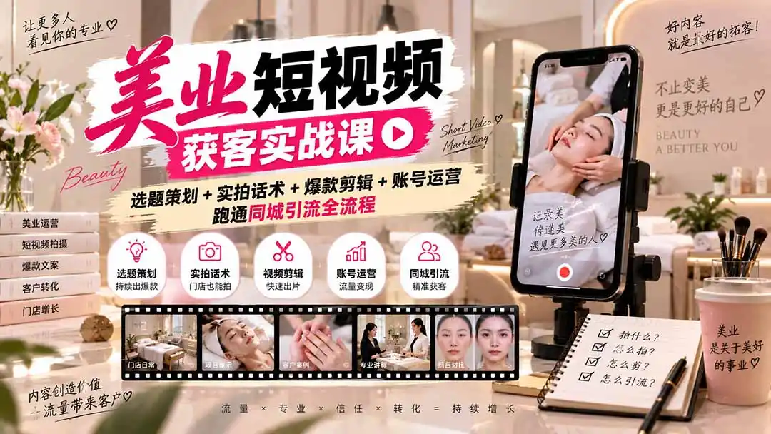 美业短视频获客实战课-无水印：选题策划+实拍话术+爆款剪辑+账号运营，跑通同城引流全流程-阿牛笔记