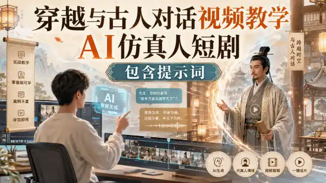穿越与古人对话视频教学，AI仿真人短剧，包含提示词-阿牛笔记