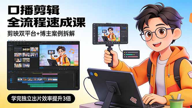 口播剪辑全流程速成课，剪映双平台+博主案例拆解，学完独立出片效率提升3倍-阿牛笔记
