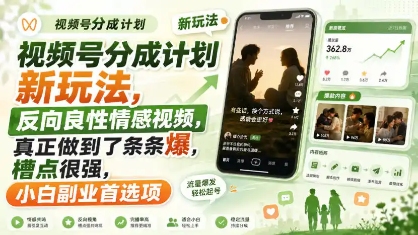 视频号分成计划新玩法,反向良性情感视频,真正做到了条条爆,槽点很强,小白副业首选项-阿牛笔记