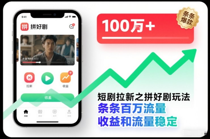 短剧拉新之拼好剧玩法，条条百万流量，收益和流量稳定-阿牛笔记