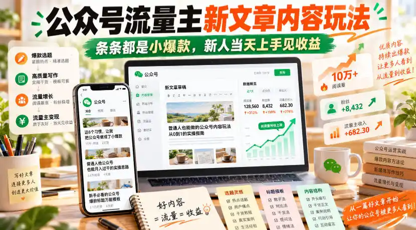 公众号流量主新文章内容玩法，条条都是小爆款，新人当天上手见收益-阿牛笔记