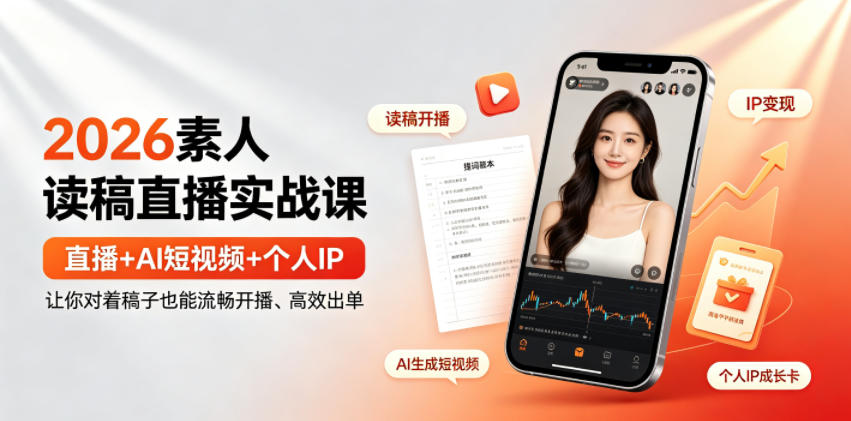 2026素人读稿直播实战课｜直播+AI短视频+个人IP，让你对着稿子也能流畅开播、高效出单-阿牛笔记