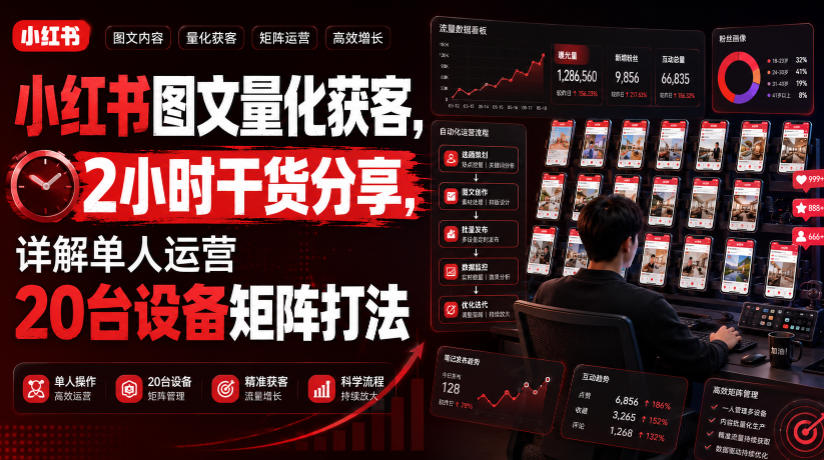 小红书图文量化获客，2小时干货分享，详解单人运营20台设备矩阵打法-阿牛笔记