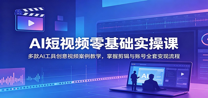 AI短视频零基础实操课：多款AI工具创意视频案例教学，掌握剪辑与账号全套变现流程-阿牛笔记