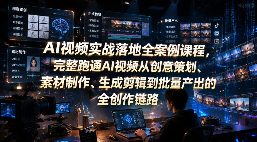 AI视频实战落地全案例课程,完整跑通AI视频从创意策划、素材制作、生成剪辑到批量产出的全创作链路-阿牛笔记