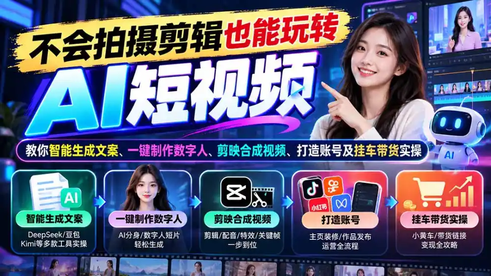 不会拍摄剪辑也能玩转AI短视频:教你智能生成文案、一键制作数字人、剪映合成视频、打造账号及挂车带货实操-阿牛笔记