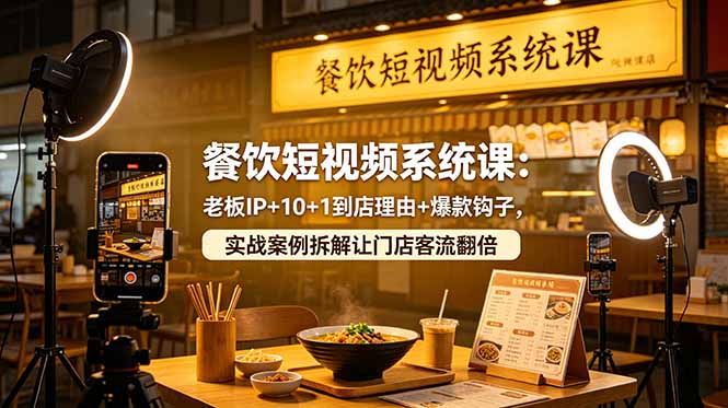 餐饮短视频系统课:老板IP+10+1到店理由+爆款钩子,实战案例拆解让门店客流翻倍-阿牛笔记