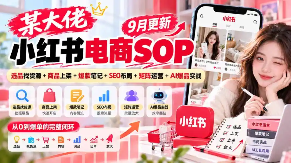 某大佬小红书电商SOP｜9月更新：选品找货源+商品上架+爆款笔记+SEO布局+矩阵运营+AI爆品实战-阿牛笔记