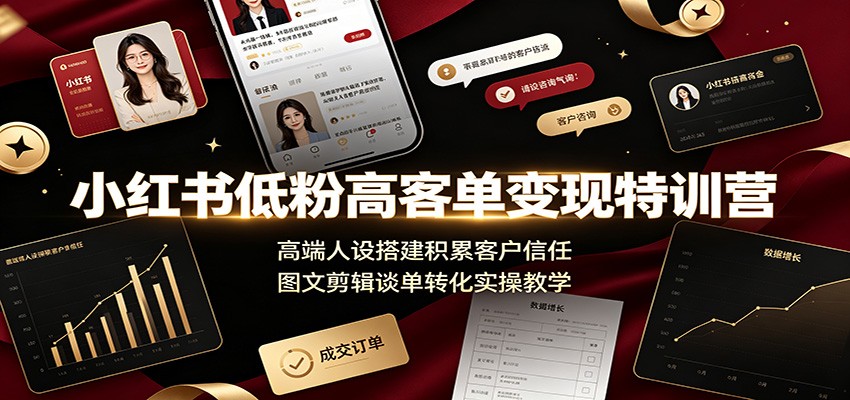 小红书低粉高客单变现特训营：高端人设搭建积累客户信任，图文剪辑谈单转化实操教学-阿牛笔记
