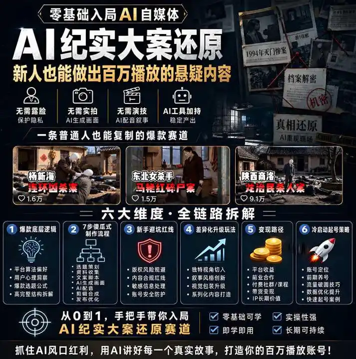 抖音8W粉博主AI纪实大案还原教学:一条普通人也能复制的爆款赛道,新人也能做出百万播放的悬疑内容 抖音8W粉博主AI纪实大案还原教学:一条普通人也能复制的爆款赛道,新人也能做出百万播放的悬疑内容