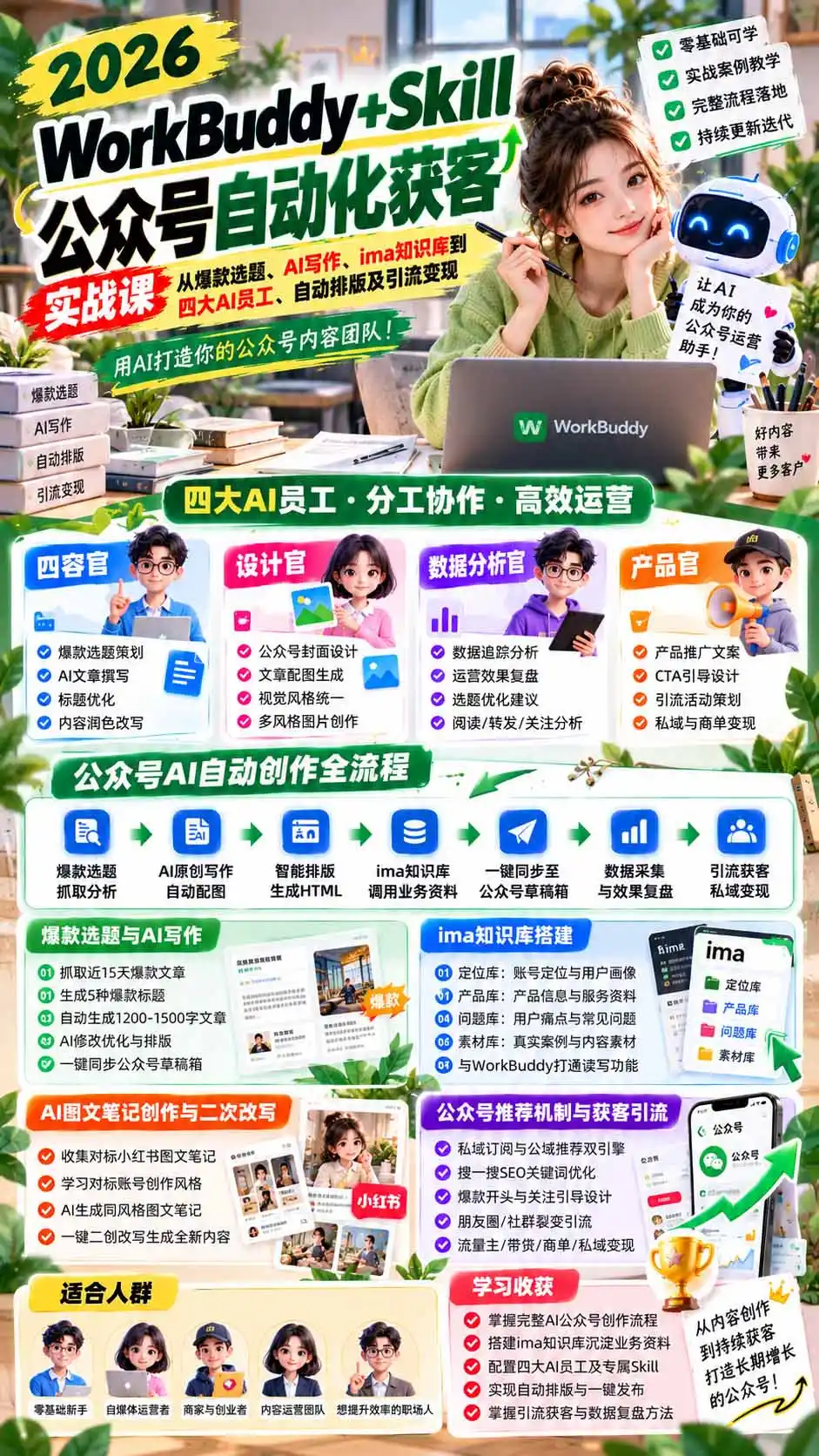 WorkBuddy + Skill公众号自动化获客实战课:从爆款选题、AI写作、ima知识库到四大AI员工、自动排版及引流变现-阿牛笔记