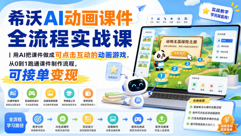 希沃AI动画课件全流程实战课｜用AI把课件做成可点击互动的动画游戏，从0到1跑通课件制作流程，可接单变现-阿牛笔记