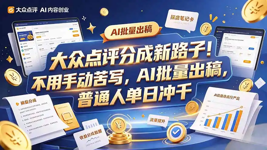 大众点评副业新玩法,工具提效解放双手,批量做笔记,单日可破千-阿牛笔记