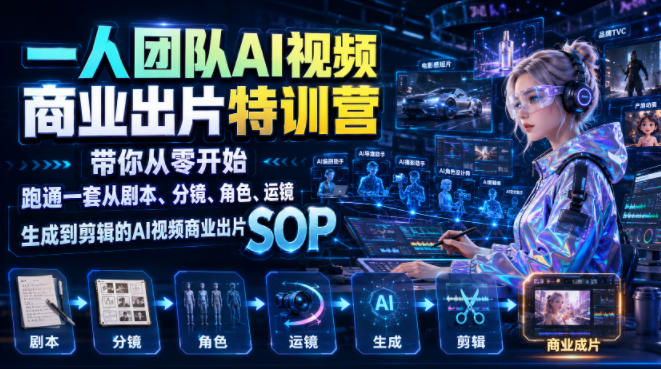 一人团队AI视频商业出片实战课:带你从零开始跑通一套从剧本、分镜、角色、运镜、生成到剪辑的AI视频商业出片SOP-阿牛笔记