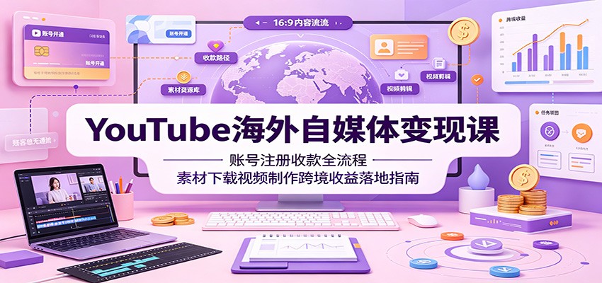 YouTube海外自媒体变现课:账号注册收款全流程,素材下载视频制作跨境收益落地指南-阿牛笔记