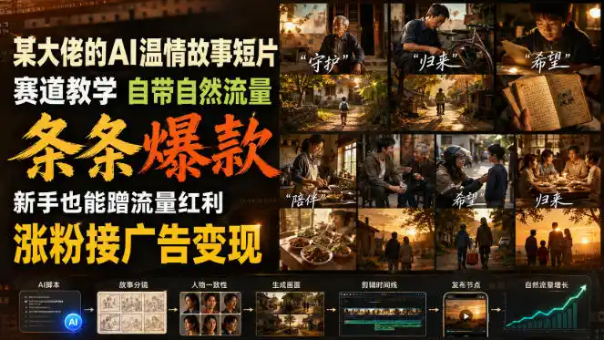 某大佬的AI温情故事短片赛道教学，自带自然流量，条条爆款，新手也能蹭流量红利，涨粉接广告变现(更新)-阿牛笔记