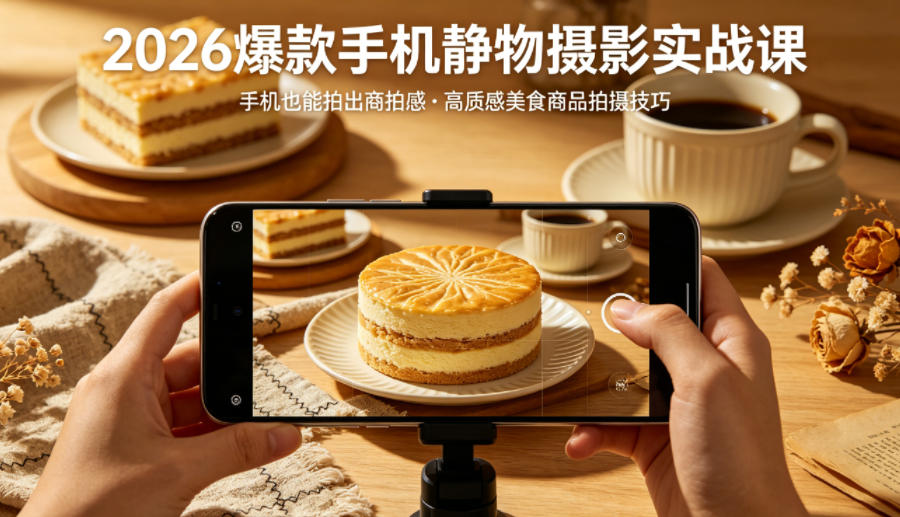 2026爆款手机静物摄影实战课，手机也能拍出商拍感，学会拍出高质感美食商品-阿牛笔记