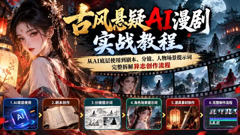 古风悬疑AI漫剧实战教程：从AI底层使用到剧本、分镜、人物场景提示词，完整拆解异志创作流程-阿牛笔记