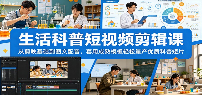 生活科普短视频剪辑课:从剪映基础到图文配音,套用成熟模板轻松量产优质科普短片-阿牛笔记